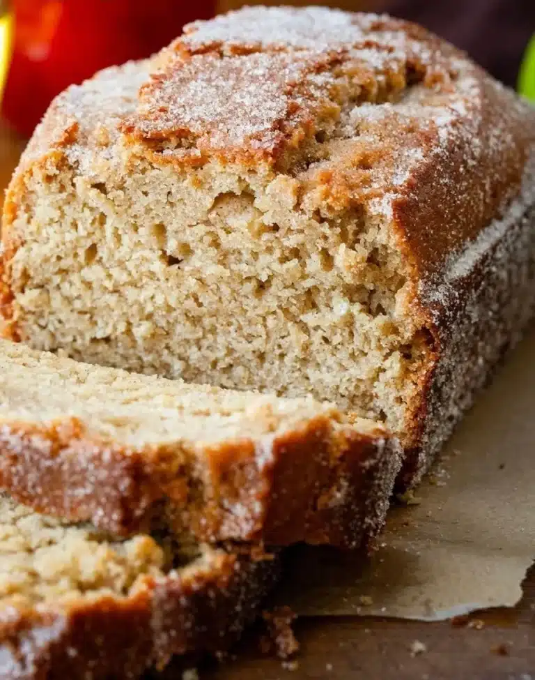 Freshly baked apple cider bread with a golden crust and fall spices