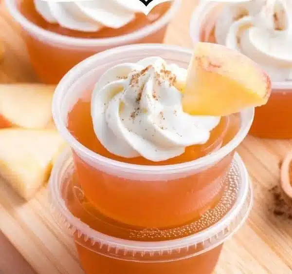 Delicious Apple Pie Jell-O Shots served in clear cups