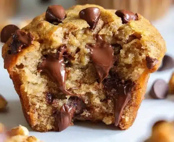 Freshly baked Banana Chocolate Chip Muffins on a cooling rack