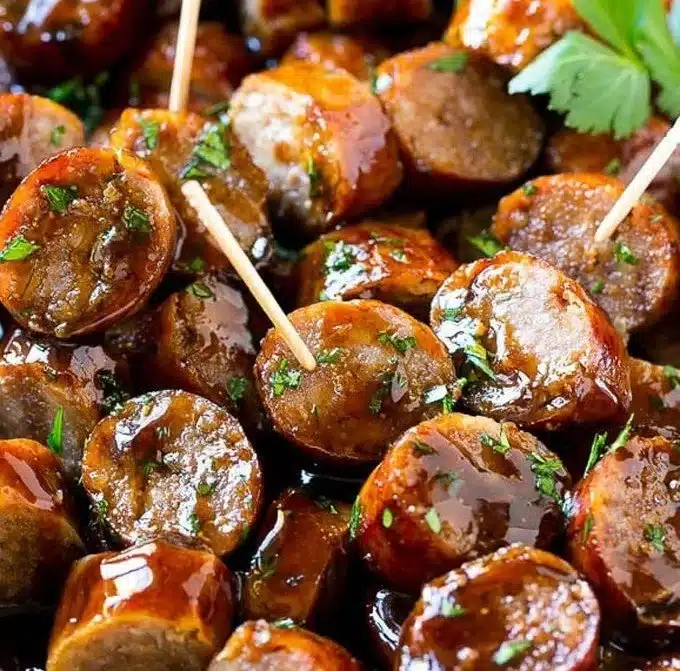 Delicious Beer Brat Bites served on a platter for a perfect game day snack