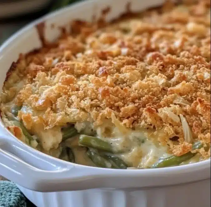 Southern green bean casserole dish for Thanksgiving dinner