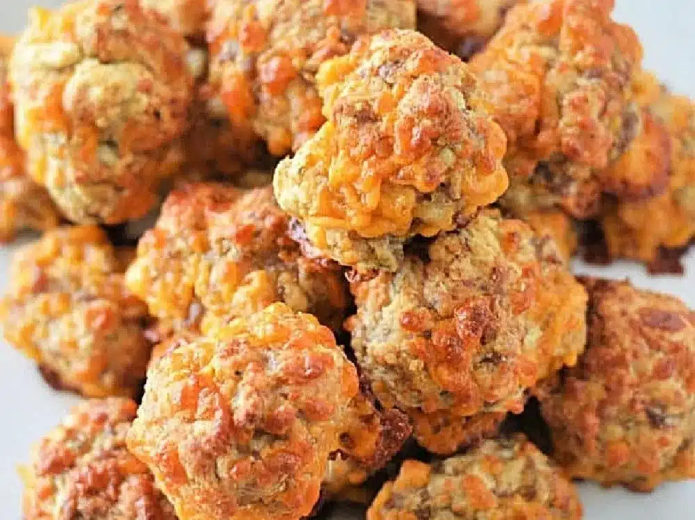 Plate of tasty Bisquick sausage balls ready to serve
