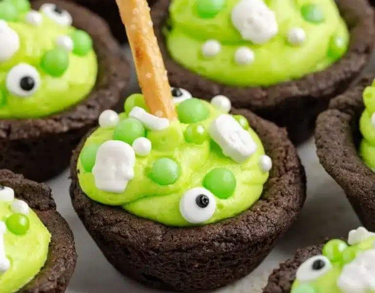 Delicious Cauldron Cookies made with chocolate cake mix for Halloween