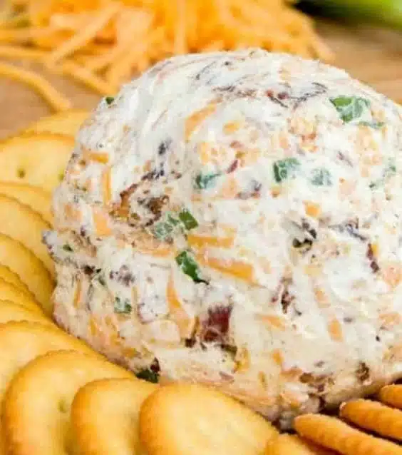 Cheddar Ranch Cheeseball served with crackers and veggies