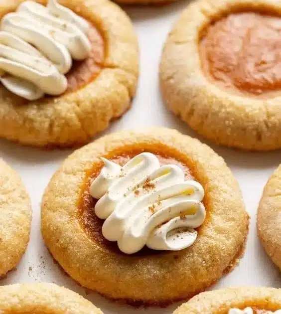 Chewy pumpkin pie cookies topped with pumpkin spice and baked to perfection