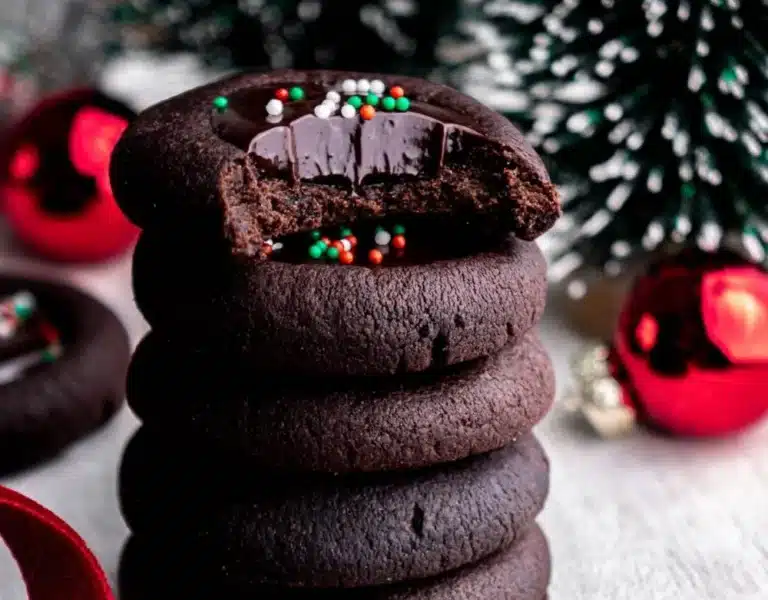 Delicious Chocolate Thumbprint Cookies topped with jam