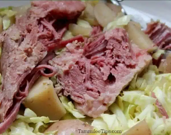 Crock Pot Corned Beef and Cabbage dish served on a plate
