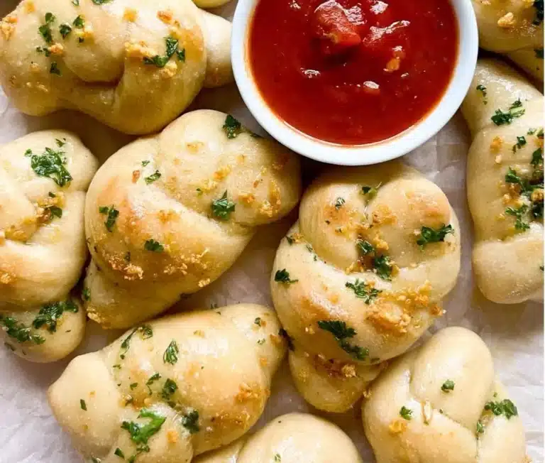 Freshly baked sourdough garlic knots ready to be served