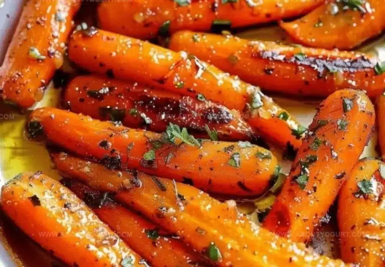 Honey Garlic Butter Roasted Carrots with a shiny glaze