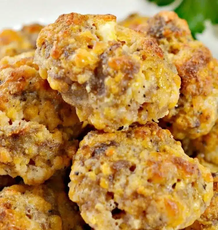 Keto Sausage Balls with Cream Cheese served on a plate