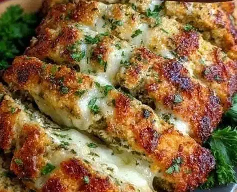 Delicious Parmesan Chicken Meatloaf served on a plate