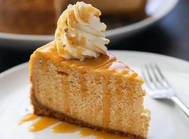 Pumpkin cheesecake dessert ready to serve without a water bath.