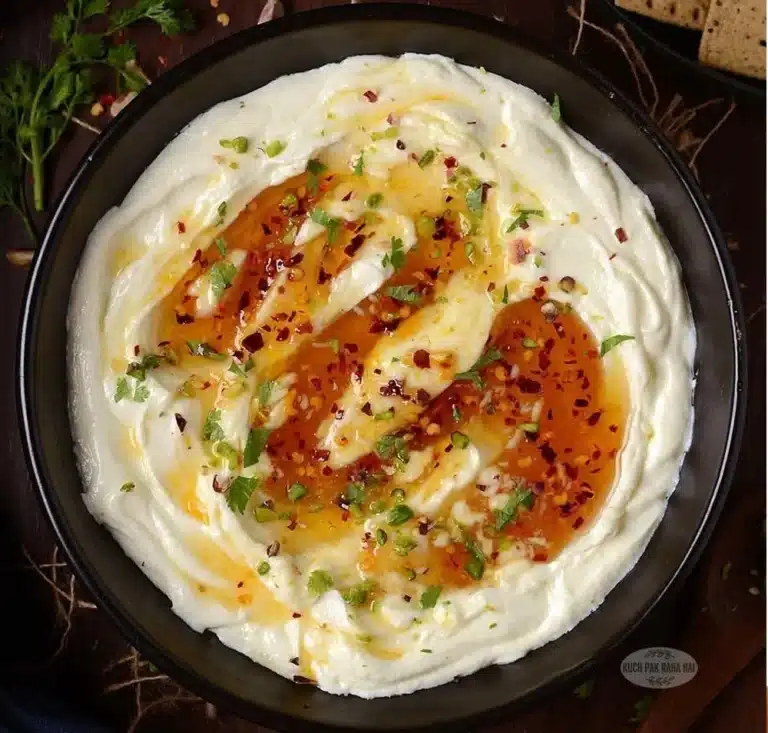 Whipped feta with honey dip served in a bowl