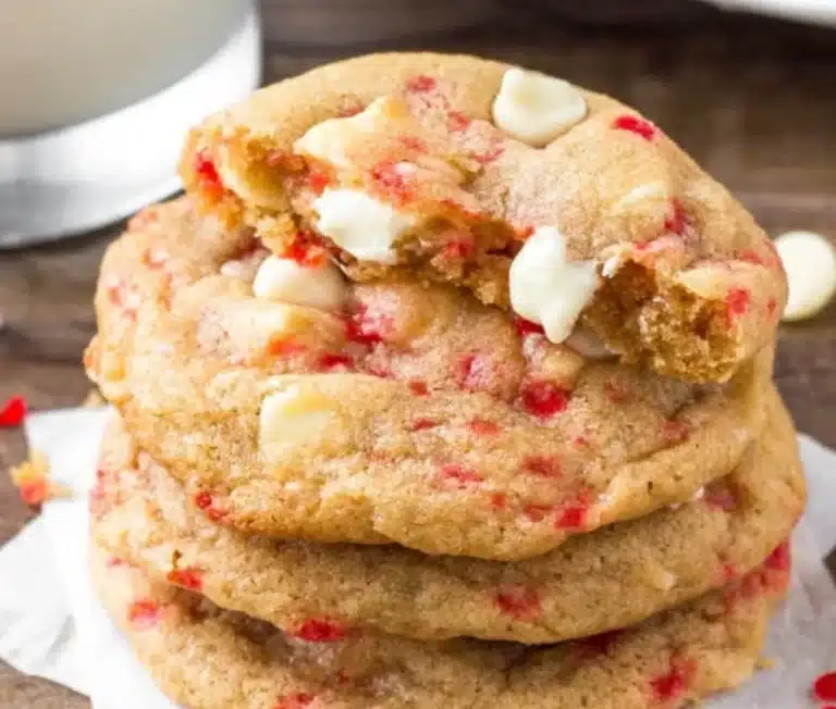 Batch of white chocolate candy cane cookies decorated with crushed candy canes