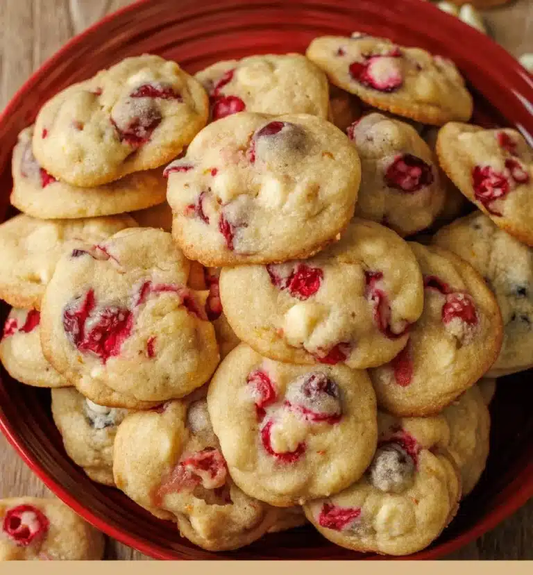 Delicious white chocolate cranberry cookies with a white chocolate drizzle on top